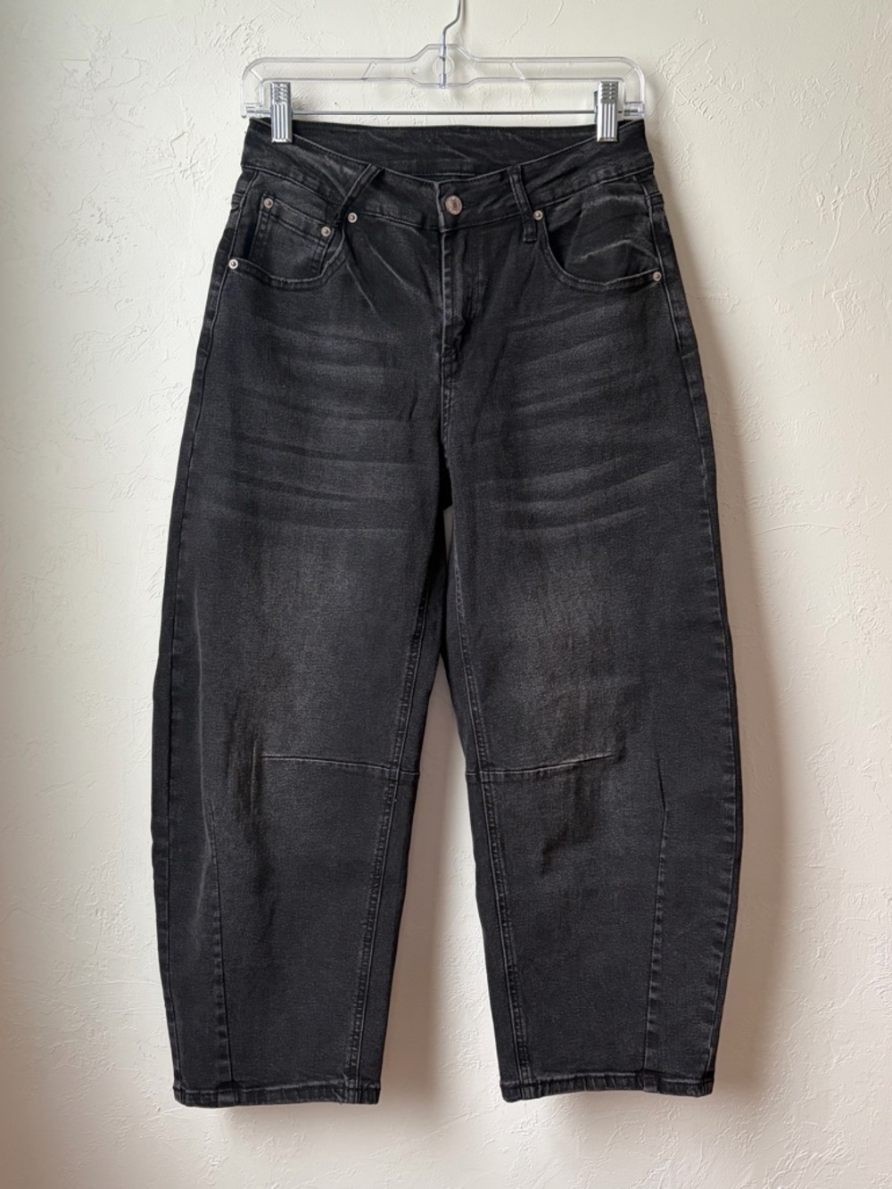 Sidefeel Black Wash Barrel Leg Jeans High Rise Cropped Denim Size 4